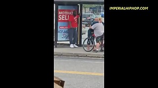 A man and his wife at the bus stop, after she was with a black man